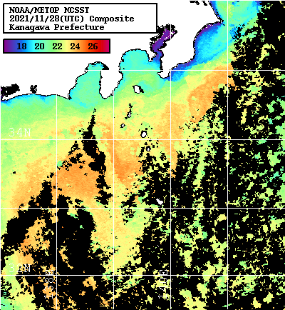 NOAA、MetOp 人工衛星画像 検索結果, 水温分布を図示