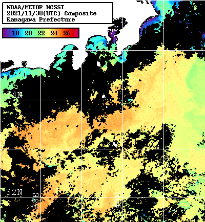 NOAA、MetOp 人工衛星画像 検索結果, 水温分布を図示