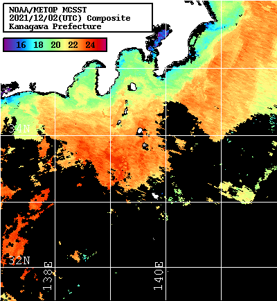 NOAA、MetOp 人工衛星画像 検索結果, 水温分布を図示