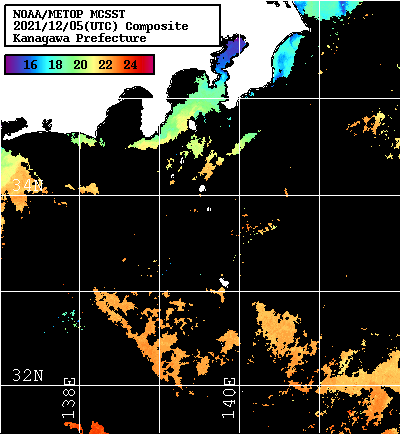 NOAA、MetOp 人工衛星画像 検索結果, 水温分布を図示