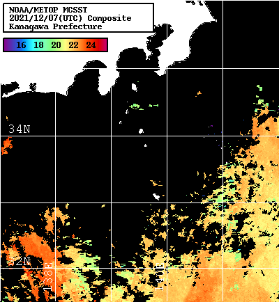 NOAA、MetOp 人工衛星画像 検索結果, 水温分布を図示