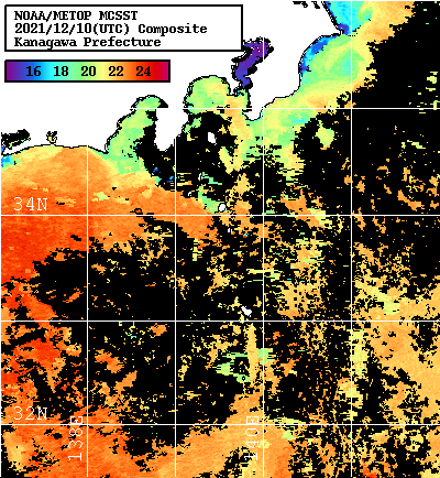 NOAA、MetOp 人工衛星画像 検索結果, 水温分布を図示