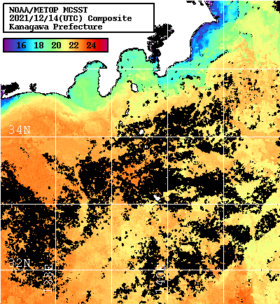 NOAA、MetOp 人工衛星画像 検索結果, 水温分布を図示