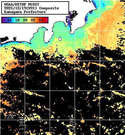 NOAA、MetOp 人工衛星画像 検索結果, 水温分布を図示