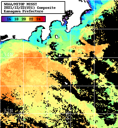 NOAA、MetOp 人工衛星画像 検索結果, 水温分布を図示
