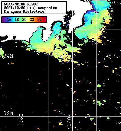 NOAA、MetOp 人工衛星画像 検索結果, 水温分布を図示