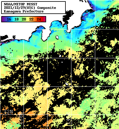 NOAA、MetOp 人工衛星画像 検索結果, 水温分布を図示