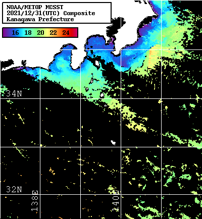 NOAA、MetOp 人工衛星画像 検索結果, 水温分布を図示