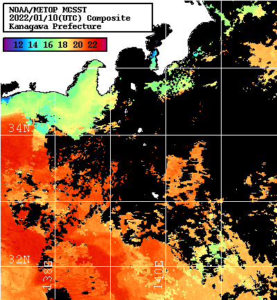 NOAA、MetOp 人工衛星画像 検索結果, 水温分布を図示