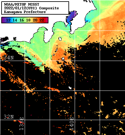 NOAA、MetOp 人工衛星画像 検索結果, 水温分布を図示