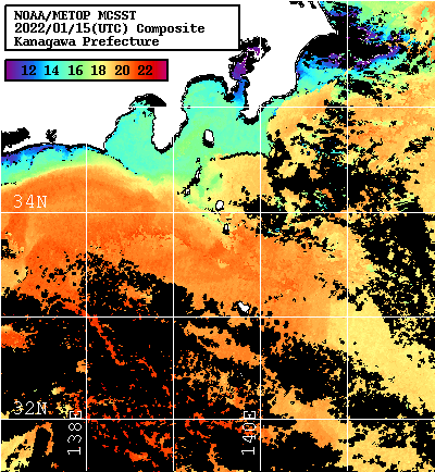 NOAA、MetOp 人工衛星画像 検索結果, 水温分布を図示