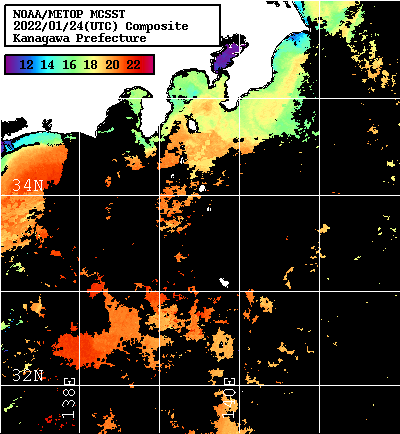NOAA、MetOp 人工衛星画像 検索結果, 水温分布を図示