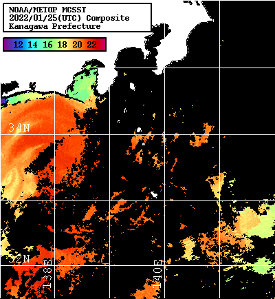 NOAA、MetOp 人工衛星画像 検索結果, 水温分布を図示