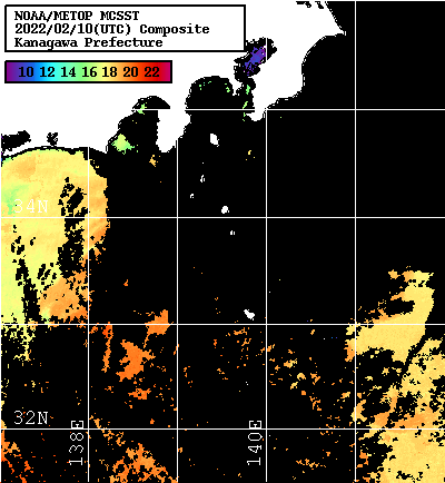 NOAA、MetOp 人工衛星画像 検索結果, 水温分布を図示