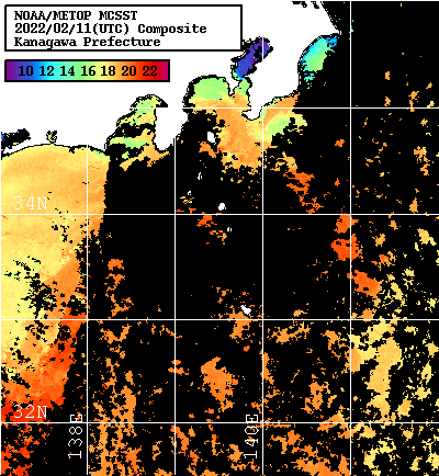NOAA、MetOp 人工衛星画像 検索結果, 水温分布を図示