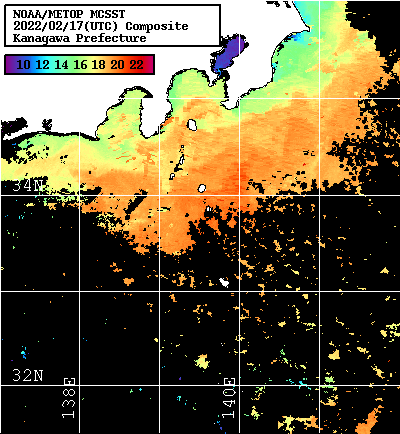 NOAA、MetOp 人工衛星画像 検索結果, 水温分布を図示