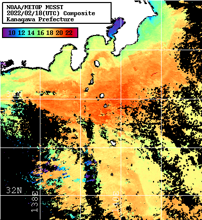 NOAA、MetOp 人工衛星画像 検索結果, 水温分布を図示