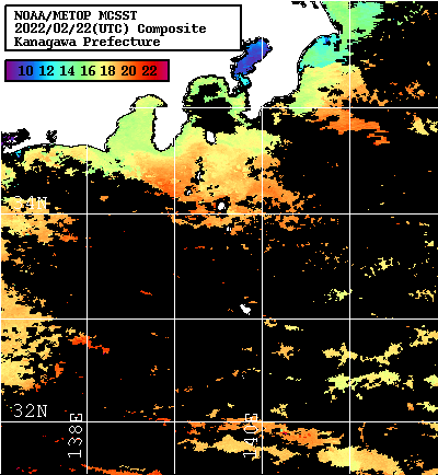 NOAA、MetOp 人工衛星画像 検索結果, 水温分布を図示