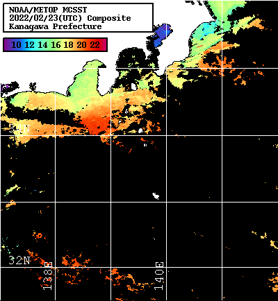 NOAA、MetOp 人工衛星画像 検索結果, 水温分布を図示