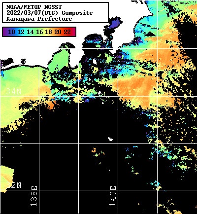 NOAA、MetOp 人工衛星画像 検索結果, 水温分布を図示