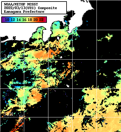 NOAA、MetOp 人工衛星画像 検索結果, 水温分布を図示