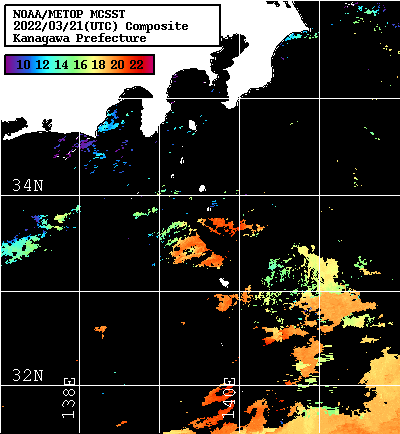 NOAA、MetOp 人工衛星画像 検索結果, 水温分布を図示