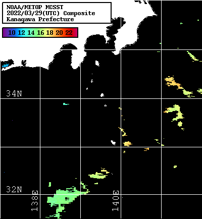 NOAA、MetOp 人工衛星画像 検索結果, 水温分布を図示
