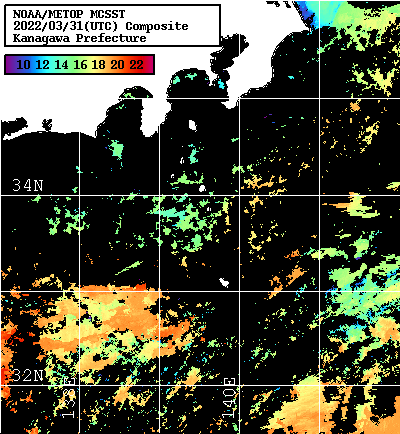 NOAA、MetOp 人工衛星画像 検索結果, 水温分布を図示
