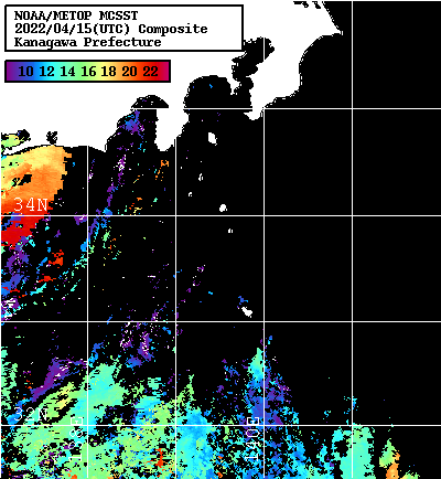 NOAA、MetOp 人工衛星画像 検索結果, 水温分布を図示