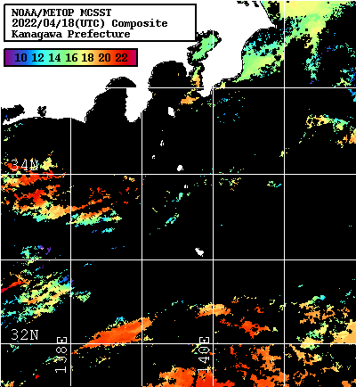 NOAA、MetOp 人工衛星画像 検索結果, 水温分布を図示
