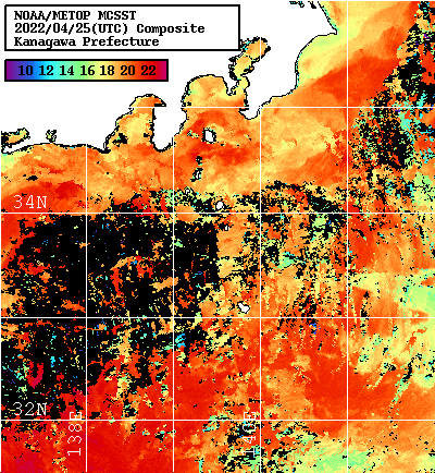 NOAA、MetOp 人工衛星画像 検索結果, 水温分布を図示