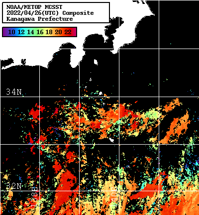 NOAA、MetOp 人工衛星画像 検索結果, 水温分布を図示
