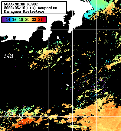 NOAA、MetOp 人工衛星画像 検索結果, 水温分布を図示