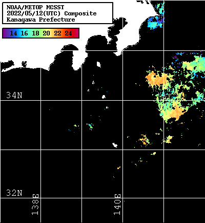 NOAA、MetOp 人工衛星画像 検索結果, 水温分布を図示