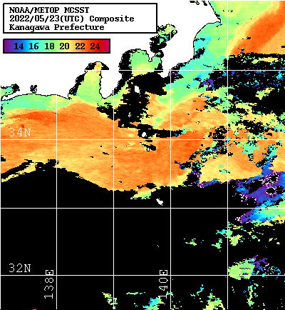 NOAA、MetOp 人工衛星画像 検索結果, 水温分布を図示