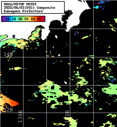 NOAA、MetOp 人工衛星画像 検索結果, 水温分布を図示
