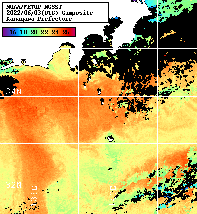 NOAA、MetOp 人工衛星画像 検索結果, 水温分布を図示