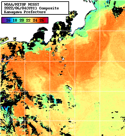 NOAA、MetOp 人工衛星画像 検索結果, 水温分布を図示