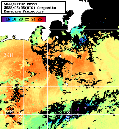NOAA、MetOp 人工衛星画像 検索結果, 水温分布を図示