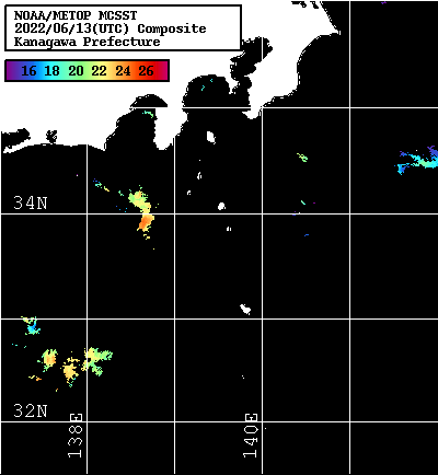 NOAA、MetOp 人工衛星画像 検索結果, 水温分布を図示