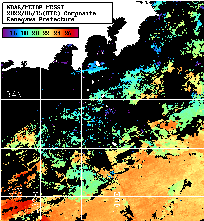 NOAA、MetOp 人工衛星画像 検索結果, 水温分布を図示