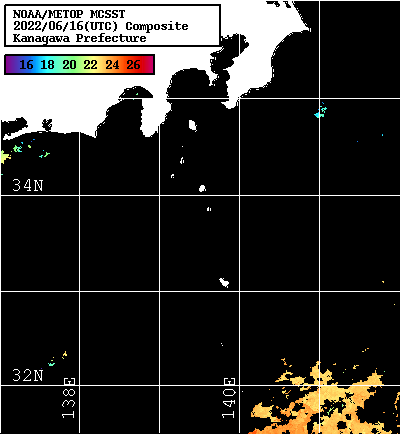 NOAA、MetOp 人工衛星画像 検索結果, 水温分布を図示