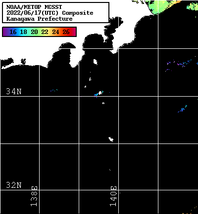 NOAA、MetOp 人工衛星画像 検索結果, 水温分布を図示