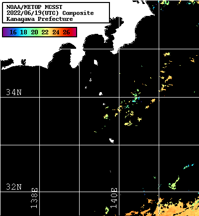 NOAA、MetOp 人工衛星画像 検索結果, 水温分布を図示