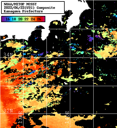 NOAA、MetOp 人工衛星画像 検索結果, 水温分布を図示