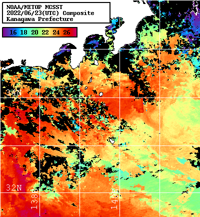 NOAA、MetOp 人工衛星画像 検索結果, 水温分布を図示