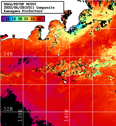 NOAA、MetOp 人工衛星画像 検索結果, 水温分布を図示