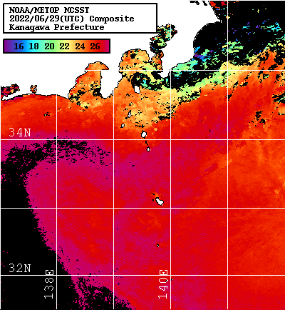 NOAA、MetOp 人工衛星画像 検索結果, 水温分布を図示