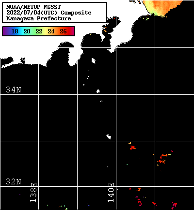 NOAA、MetOp 人工衛星画像 検索結果, 水温分布を図示