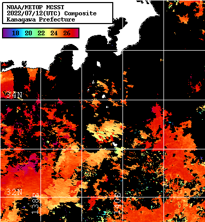 NOAA、MetOp 人工衛星画像 検索結果, 水温分布を図示